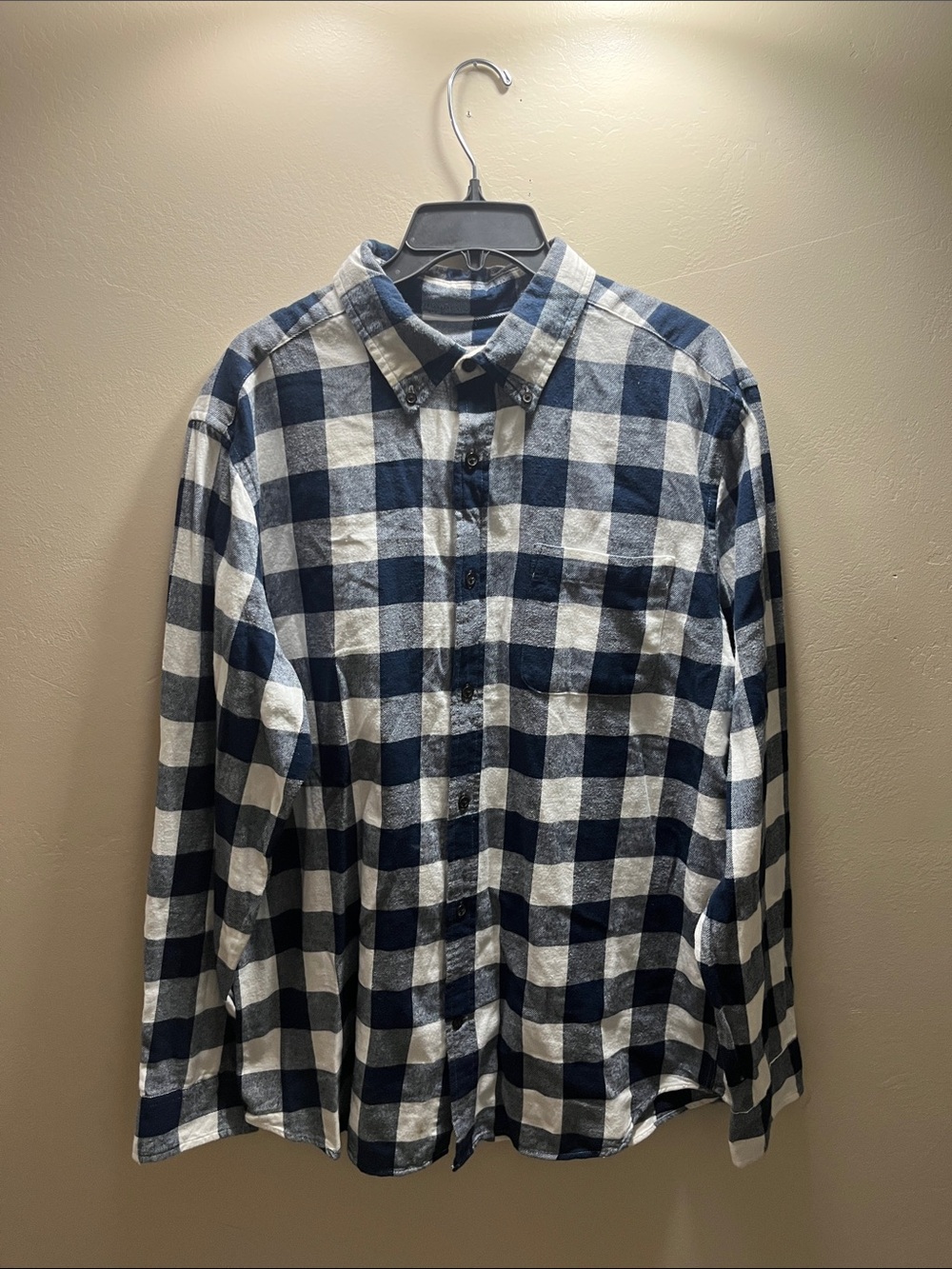 St. John's Bay Navy and White Check Button-Down Shirt